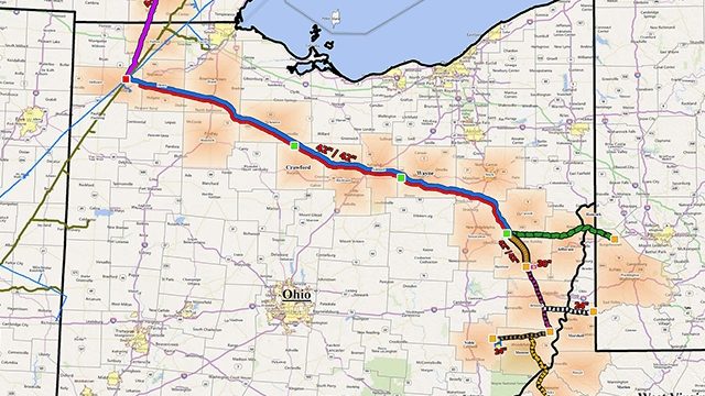 Маршрут Rover Pipeline на карте штата Огайо