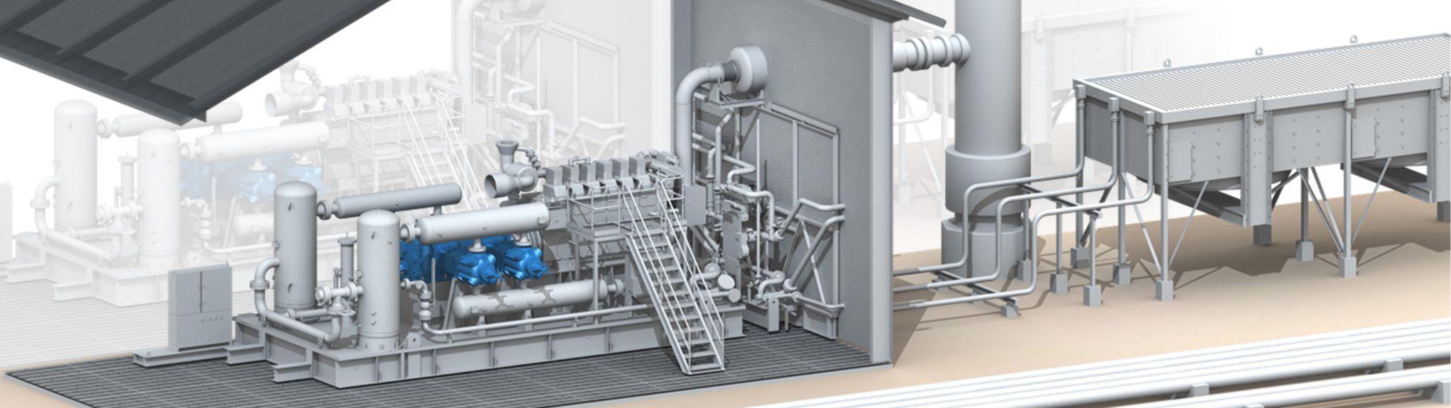 A rendering of a compressor station sending natural gas to a pipeline after being withdrawn