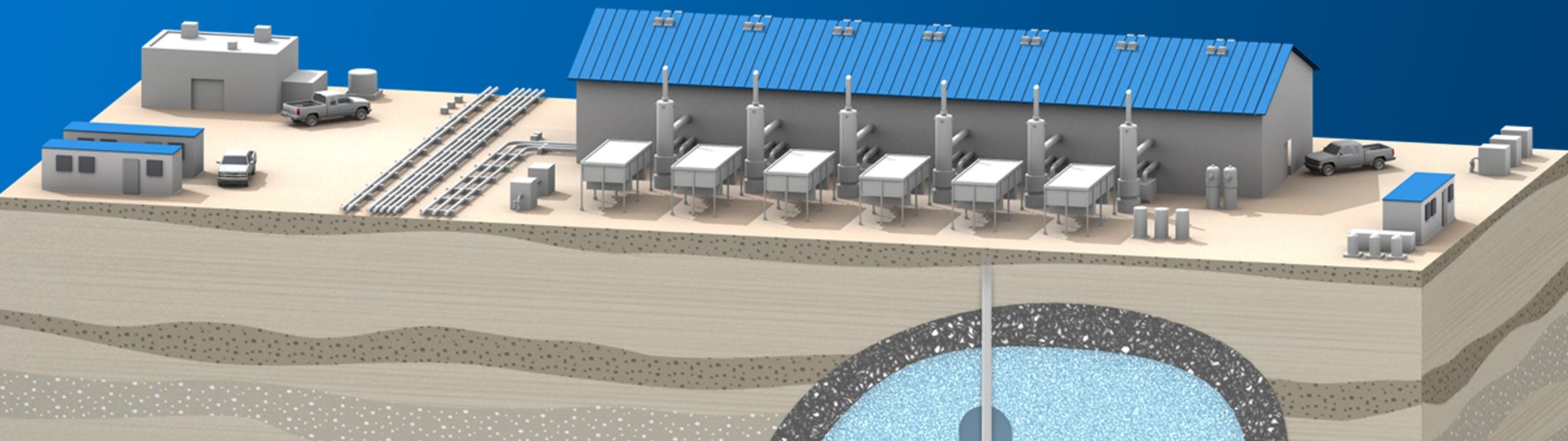A rendering of a natural gas storing station, where the natural gas is pumped deep underground