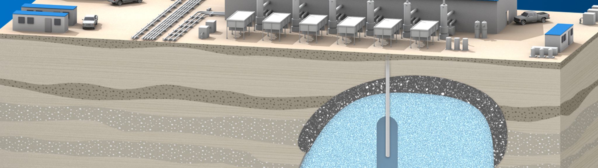 A rendering of natural gas being stored deep underground in a salt formation